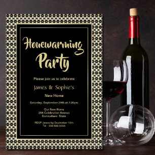 Black White och Guld Houseuppvärmning Party Inbjudningar