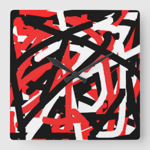Black, White och Red Graffiti Fyrkantig Klocka