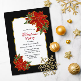 Black White och Red Poinsettia jul Party Inbjudningar