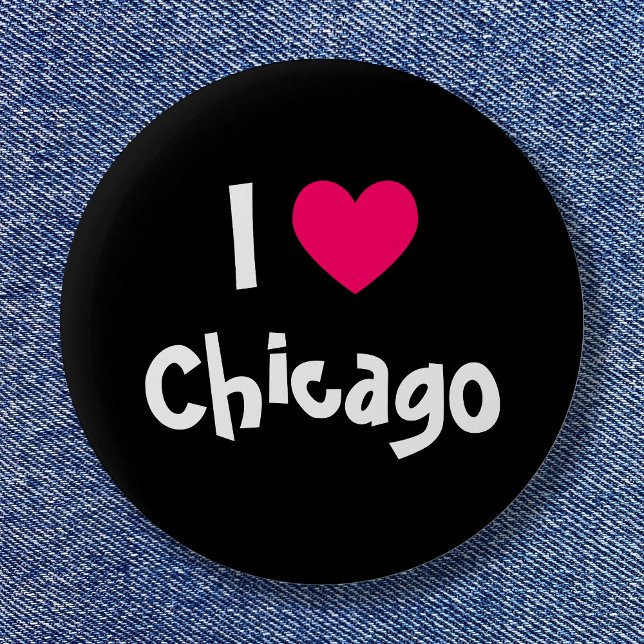 Black White och Rosa Heart I Kärlek Chicago Knapp (I Love Chicago Button)
