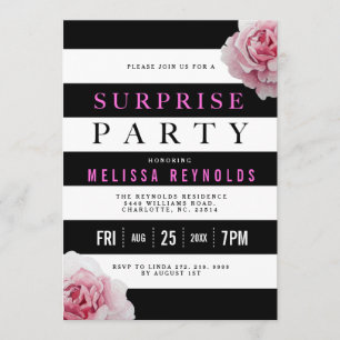 Black White och Rosa ros Surprise Party Inbjudningar