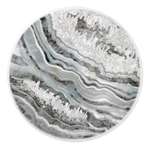 Black White och Silver Geode Digital Art Knopp
