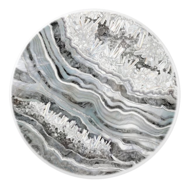 Black White och Silver Geode Digital Art Knopp (Framsidan)