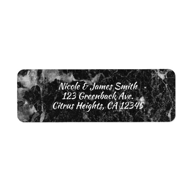 Black White och Silver Marble Modern Glam Bröllop Returadress Etikett (Framsidan)
