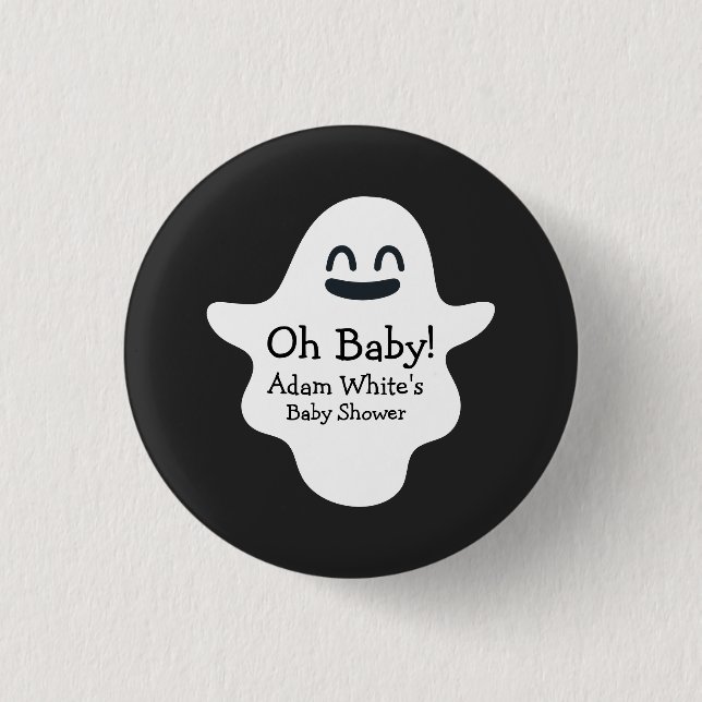 Black & White Oh Baby! Ghost Halloween Baby Shower Knapp (Framsida)