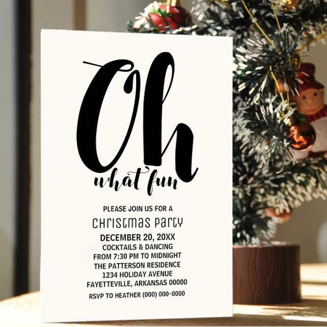 Black White Oh What Roligt Julfest Inbjudan (Black and White Oh What Fun Holiday Party Invite)