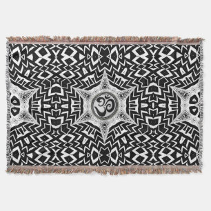 Black+White Om Star Resa Mandala Throw Blanket Filt