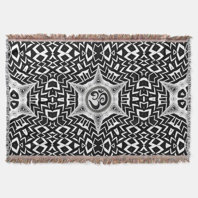 Black+White Om Star Resa Mandala Throw Blanket Filt (Framsidan)
