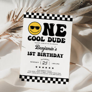 Black White One Coola Boy 10 Birthday Party Inbjudningar
