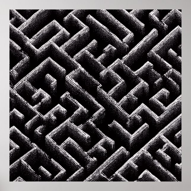 Black & White Optical Illusion Maze Pattern Art Poster (Framsidan)