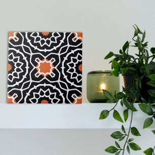 Black White Orange Moroccan Geometric Mönster Kakelplatta