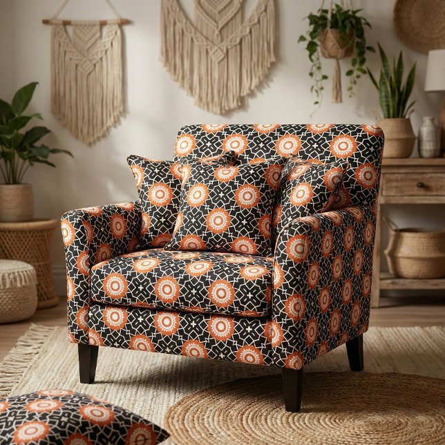 Black White Orange Mosaic Moroccan Geometric Tyg (Skapare uppladdad)