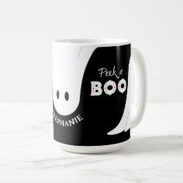 Black White Orange Peek a Boo Spöken Halloween Kaffemugg