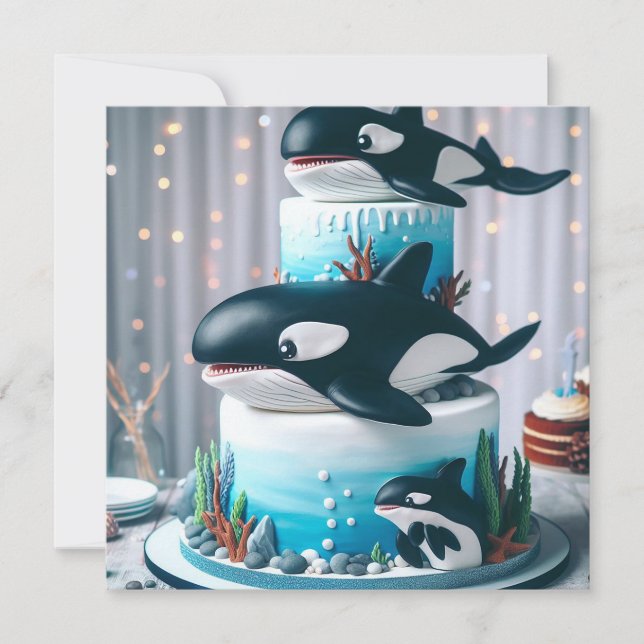 BLACK & WHITE ORCA WHALE CAKE CUTE KIDS INBJUDNINGAR (Framsida)