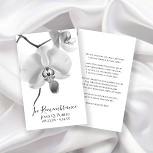 Black White Orchid på Stem Funeral Memorial Prayer Visitkort