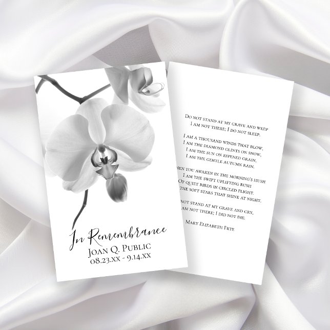 Black White Orchid på Stem Funeral Memorial Prayer Visitkort (Skapare uppladdad)