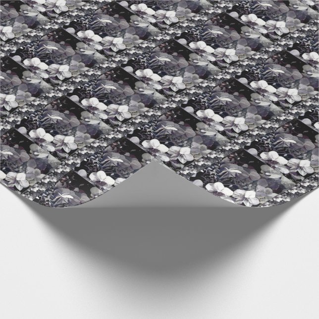 Black White Orchid Single Rand Presentpapper (Hörn)