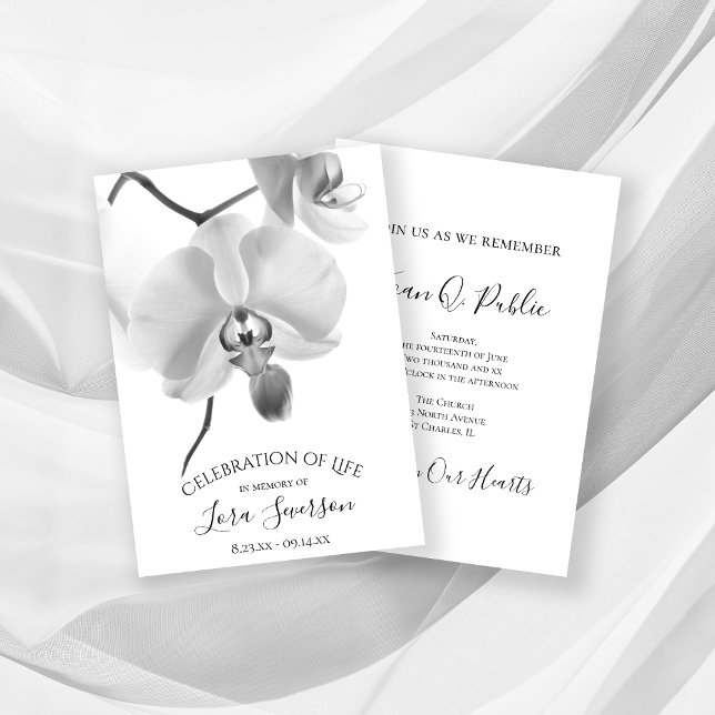 Black White Orchids på Stem Firande of Life Inbjudningar (Skapare uppladdad)