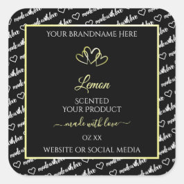 Black White Ord Art-produktetiketter Cream Hearts Fyrkantigt Klistermärke