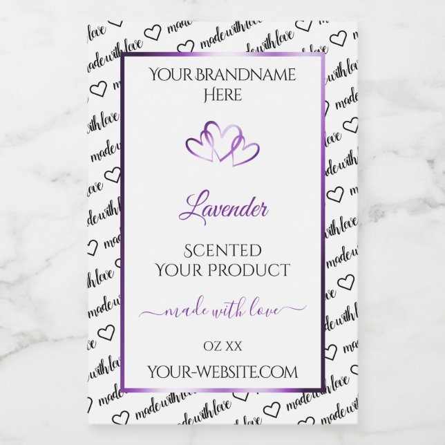 Black White Ord Cloud Product Label Lila Hearts Mat Etikett (Singel etikett)