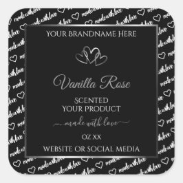 Black White Ord Cloud Product Label Silver Hearts Fyrkantigt Klistermärke