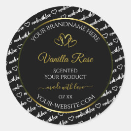 Black White Ord Cloud-produktetiketter Guld Hearts Runt Klistermärke