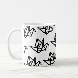 Black & White Origami Paper Crane Linocut Kaffemugg