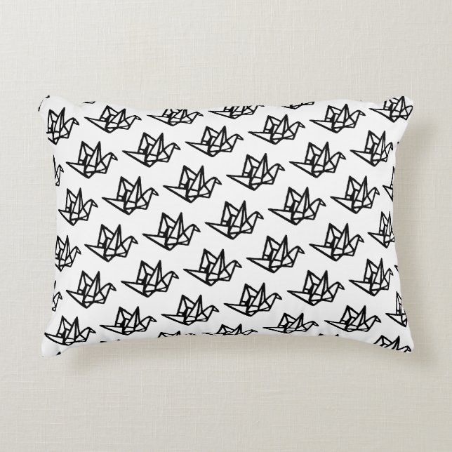 Black & White Origami Paper Crane Linocut Prydnadskudde (Framsidan)