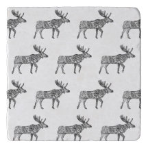 Black & White Ornamental Walking Moose Silhouette
