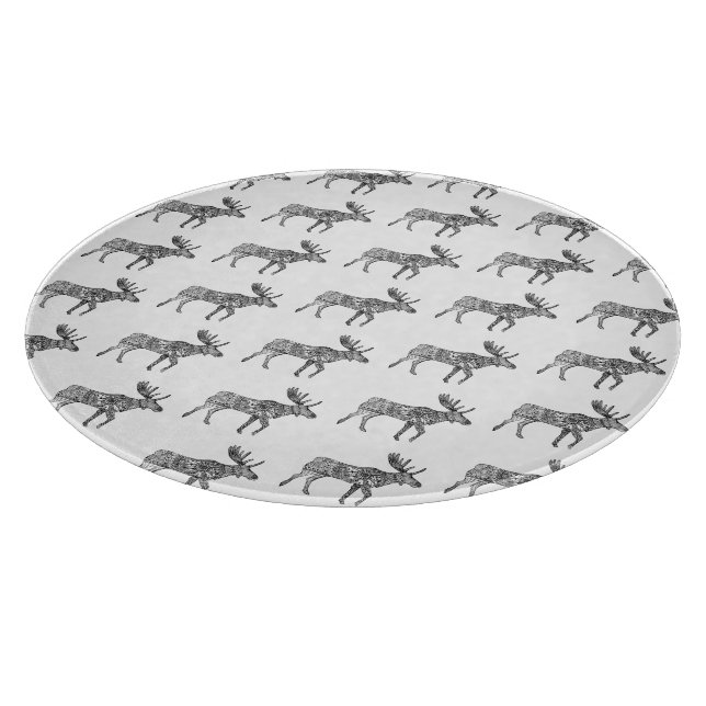 Black & White Ornamental Walking Moose Silhouette (Hörn)