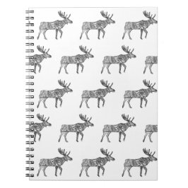 Black & White Ornamental Walking Moose Silhouette Anteckningsbok