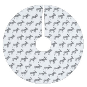 Black & White Ornamental Walking Moose Silhouette Julgransmatta Borstad Polyester