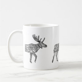 Black & White Ornamental Walking Moose Silhouette Kaffemugg
