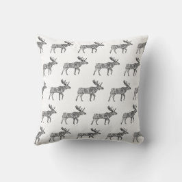 Black & White Ornamental Walking Moose Silhouette Kudde