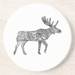 Black & White Ornamental Walking Moose Silhouette Underlägg