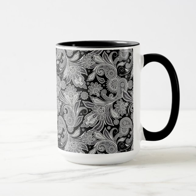 Black & White Ornate Paisley 2 Mugg (Höger)