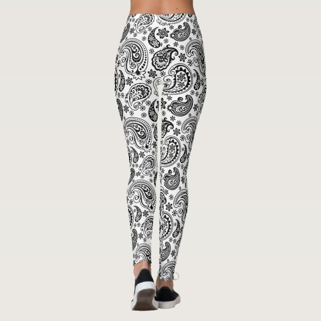 Black & White Ornate Paisley Mönster 2 Leggings (Baksida)