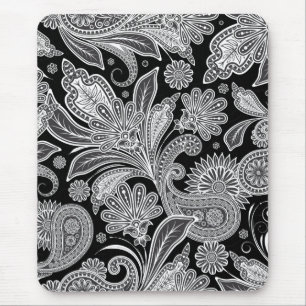 Black & White Ornate Paisley Mönster Musmatta