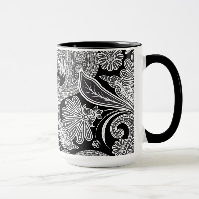 Black & White Ornate Paisley Mugg (Höger)