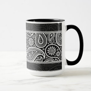 Black & White Ornate Retro Paisley Mönster Design Mugg