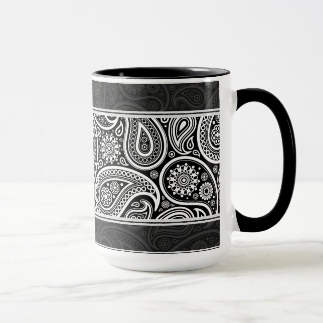 Black & White Ornate Retro Paisley Mönster Design Mugg (Höger)