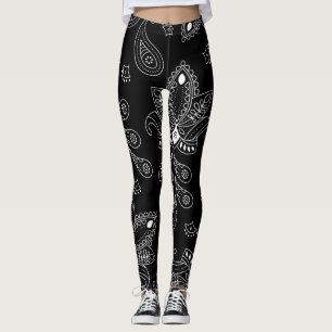 Black/White Paisley Design Women Leggings