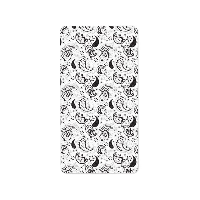 Black & White Paisley Mönster - Elegant Textilkons Adressetikett (Framsidan)