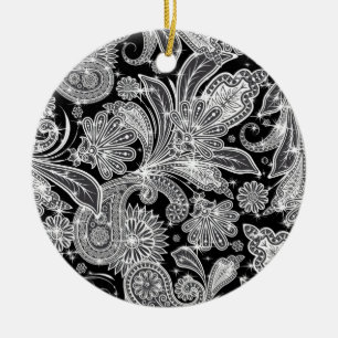 Black & White Paisley Mönster Julgransprydnad Keramik