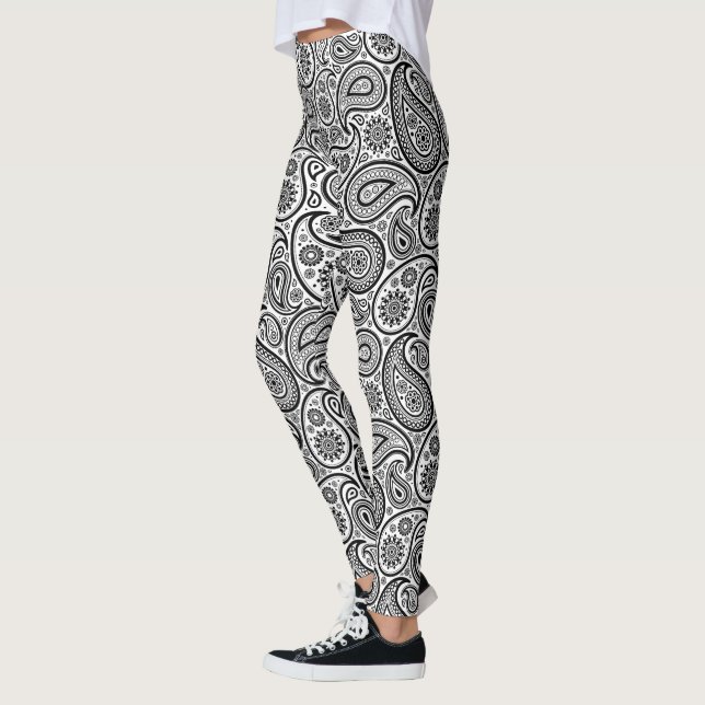 Black & White Paisley Mönster Leggings (Vänster)