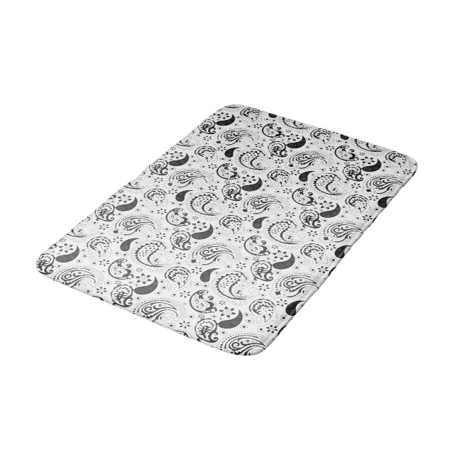 Black & White Paisley Pattern –Elegant Textile Art Badrumsmatta (Vinklad)