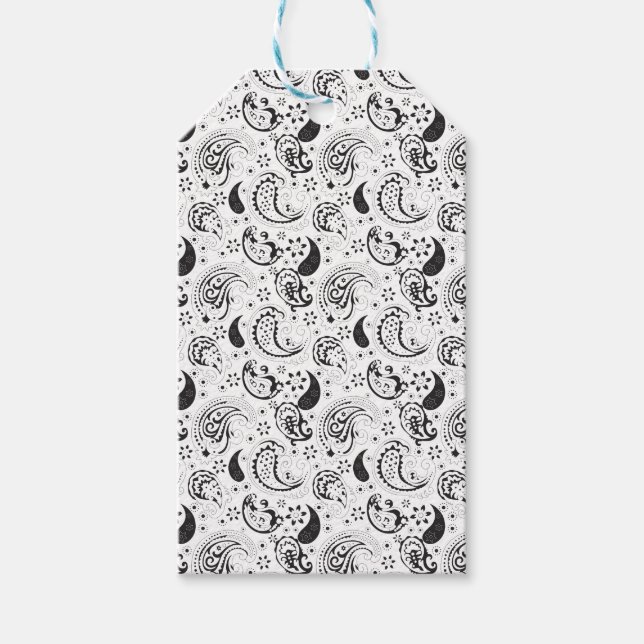 Black & White Paisley Pattern –Elegant Textile Art Presentetikett (Framsidan)