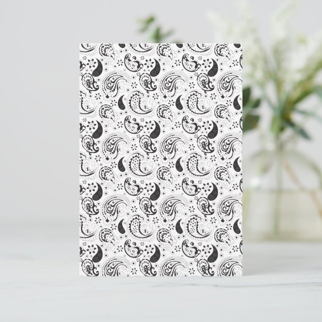 Black & White Paisley Pattern –Elegant Textile Art Tack Kort (Stående Fram)