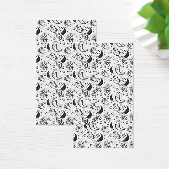 Black & White Paisley Pattern –Elegant Textile Art Visitkort (Skivbord)
