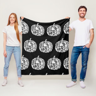 Black & White Paisley Pumpkin Fleece Blanket